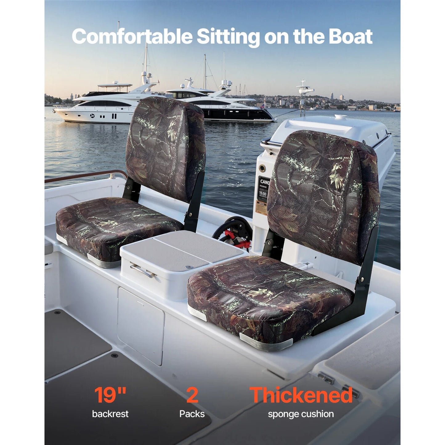 SucceBuy Boat Seat Low Backrest Folding Fishing Seat w/ Thickened Sponge Cushion&PU Polyester Fabric PP Frame Flip Up Boat Seat