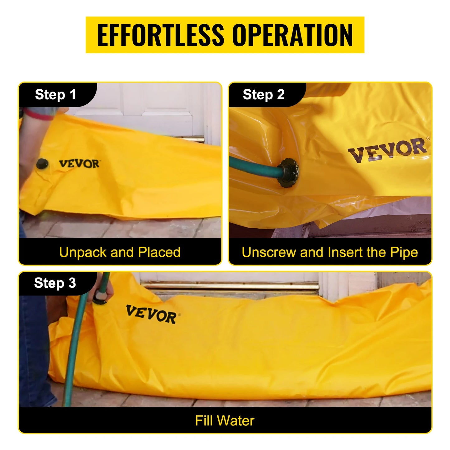 SucceBuy Flood Barrier Reusable PVCYellow Water Soft Folding Diversion Tubes Bags Lightweight Hydro Excellent Waterproof Barrier
