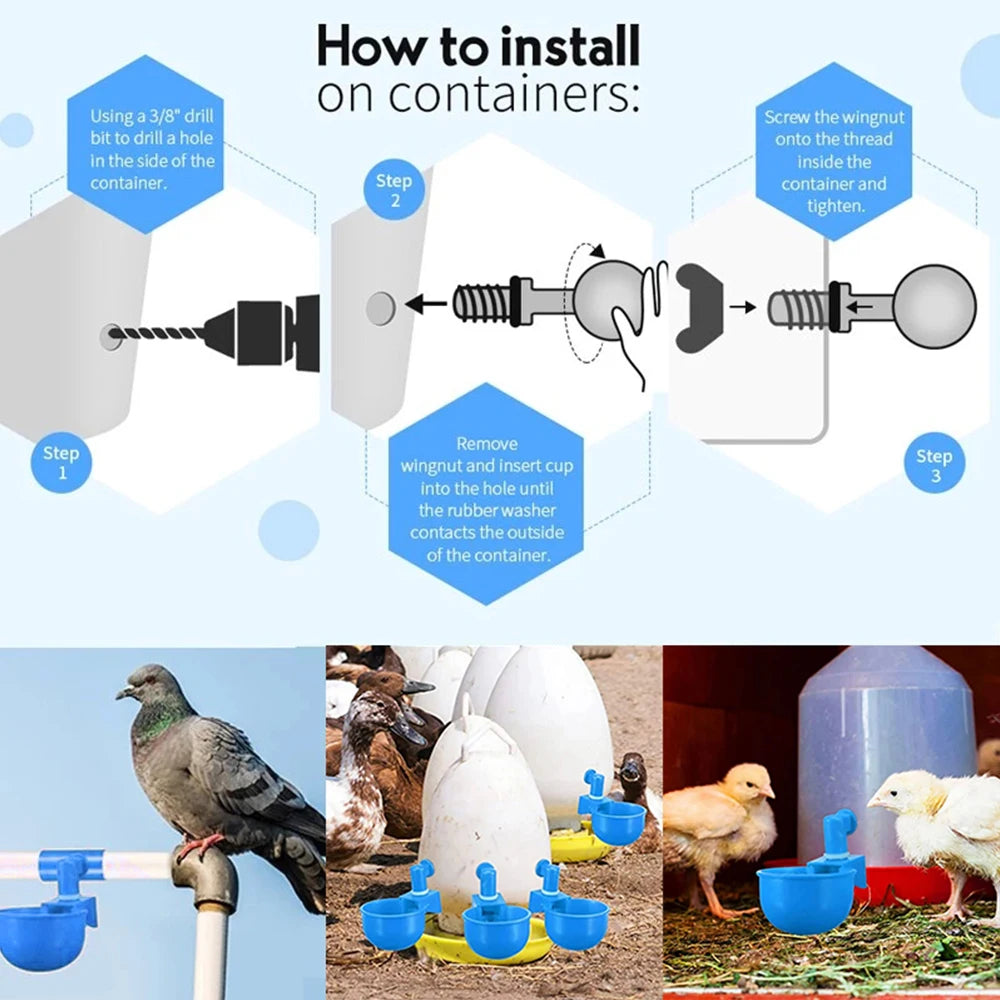 Poultry Chicken Automatic Drinker Cup Waterer Nipple Chook Bird Water Feed