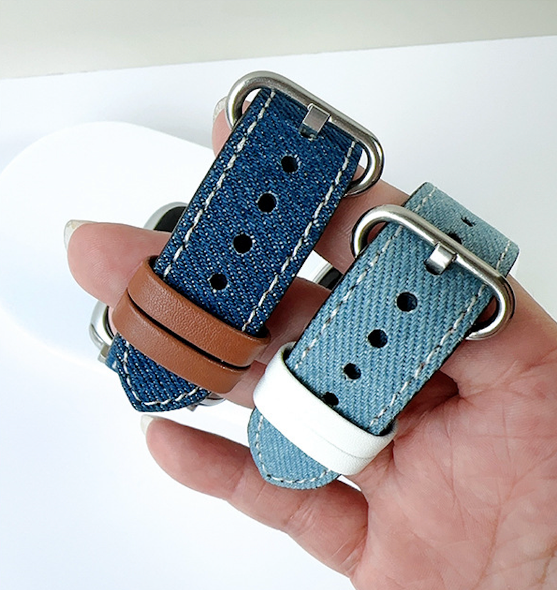 For Apple Watch Canvas Contrast Denim Band Strap Series 8-2 38/40/41/42/44/45/49mm