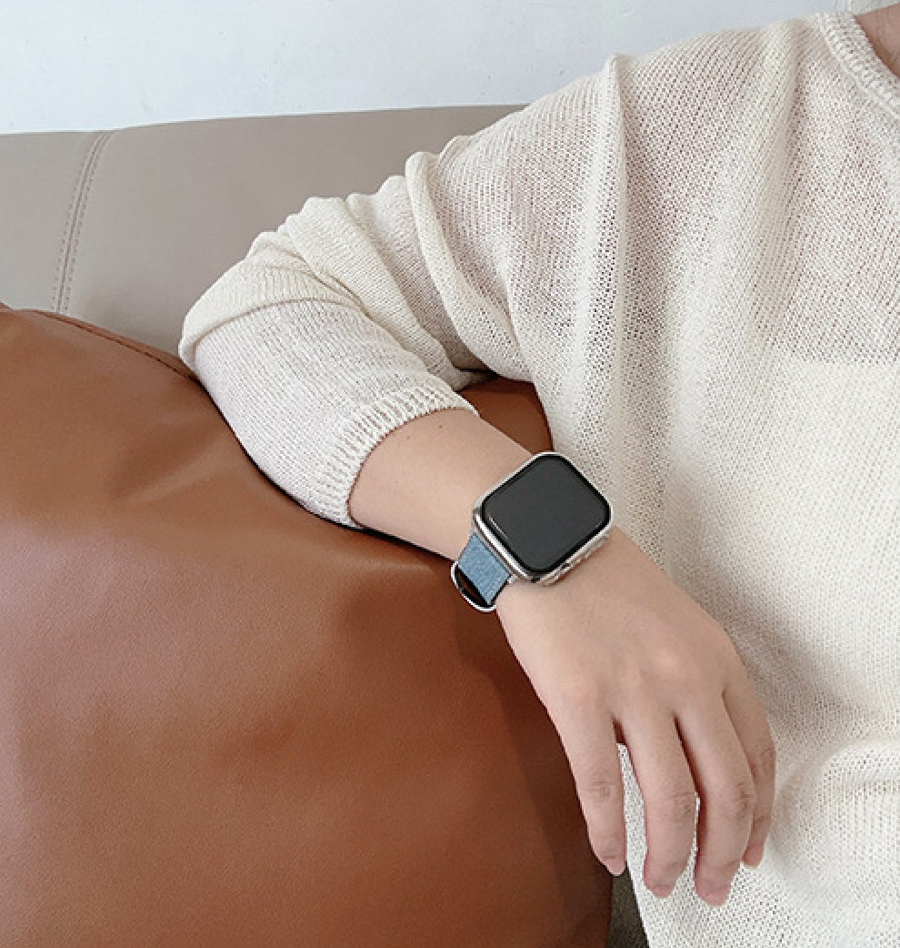 For Apple Watch Canvas Contrast Denim Band Strap Series 8-2 38/40/41/42/44/45/49mm